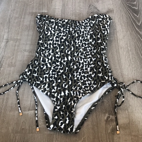 Michael Kors Women's Thora Leopard-Print Lace-Up One-Piece Swimsuit Size 6 - Picture 4 of 13